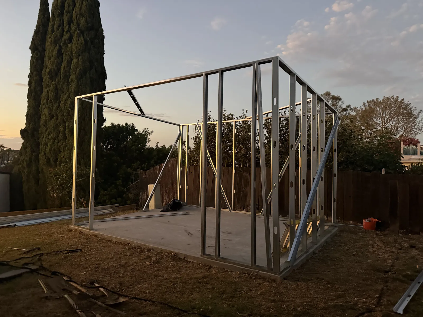 Commercial steel framing connections and structure at an active jobsite